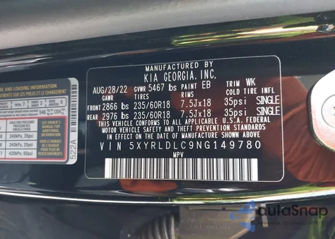 2022 Kia Sorento X-Line S из США, поврежденный, VIN 5XYRLDLC9NG149780